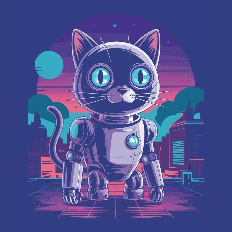 Funny Robot Engineer Design With Robot Cat