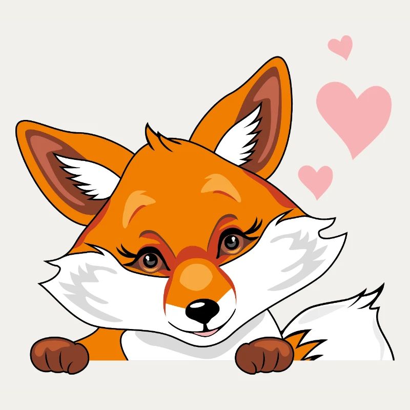 Jeter un coup d’œil mignon renard timide avec des cœurs