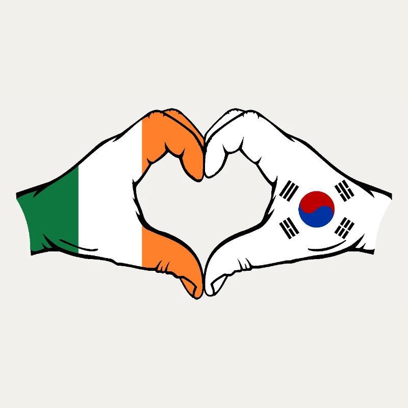 Irlande Corée du Sud Drapeau Mains Coeur Forme
