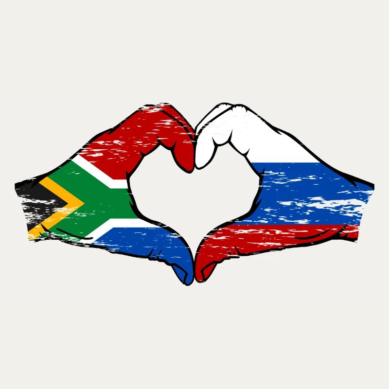 Afrique du Sud Russie Drapeau Mains Coeur Forme Utilisé