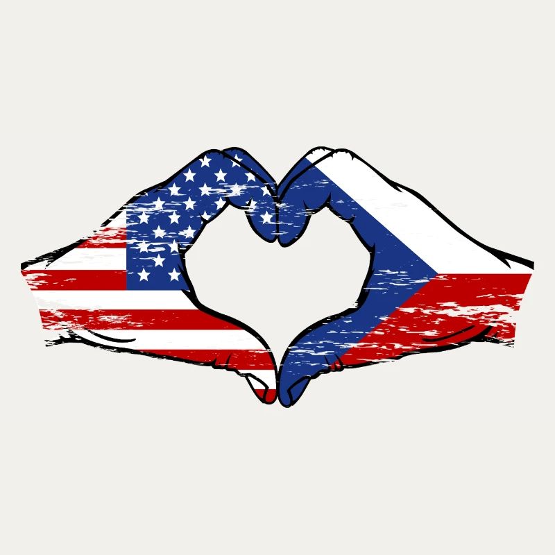 États-Unis République tchèque drapeau mains forme de coeur utilisé