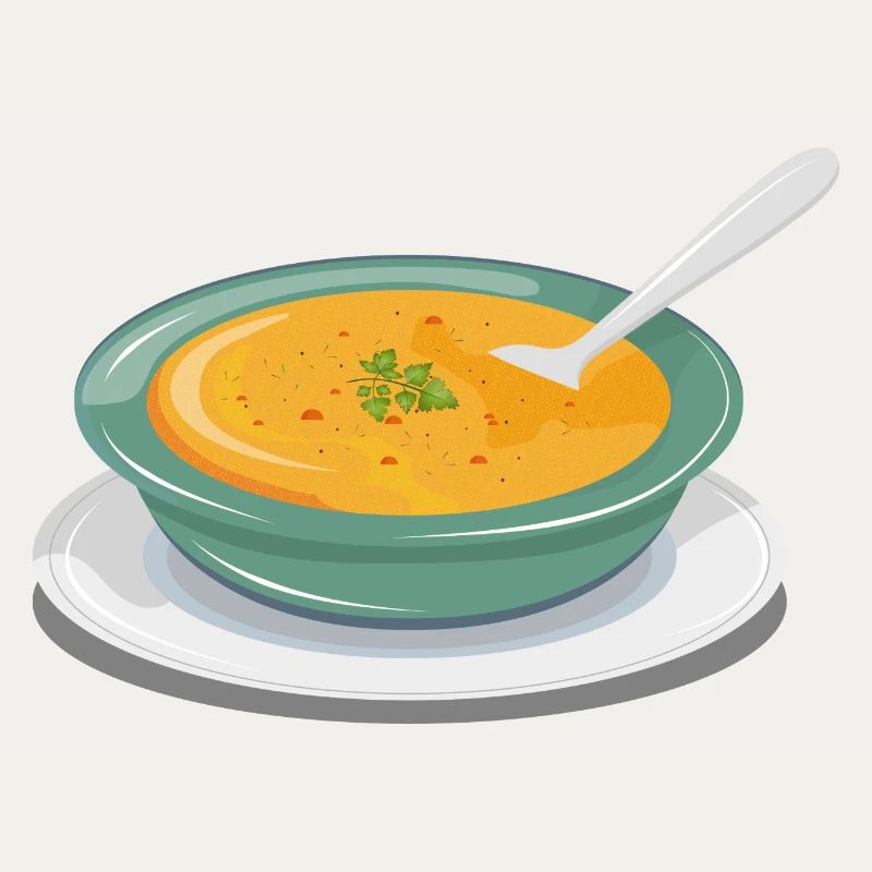 Vegetable soup in a plate with a spoon