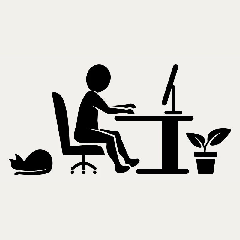 Bureau à domicile avec chat et plante d'intérieur