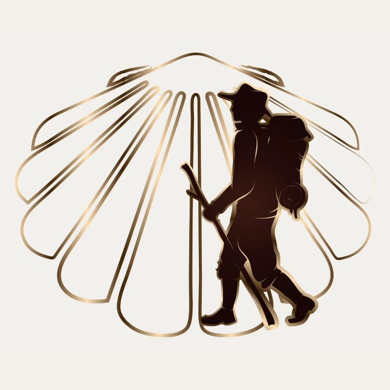 A pilgrim on a pilgrimage path with scallops