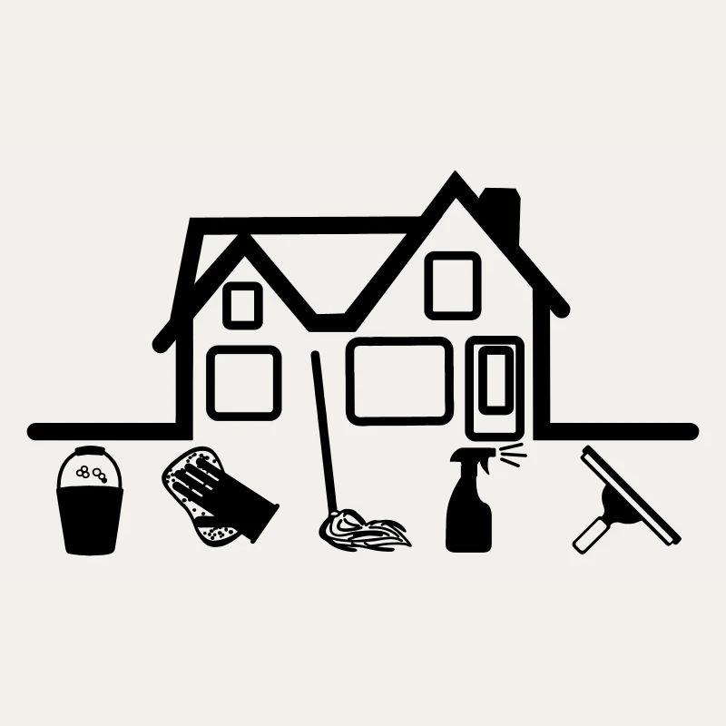 House with cleaning tools