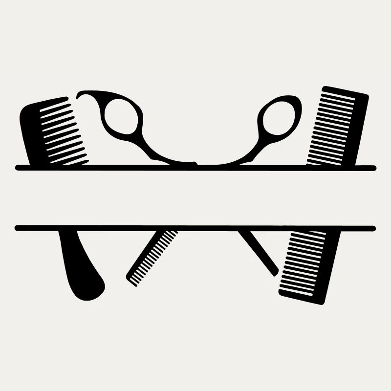 Two combs and scissors text banner