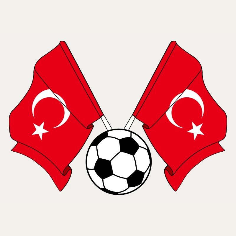 Two Turkish flags with a soccer ball