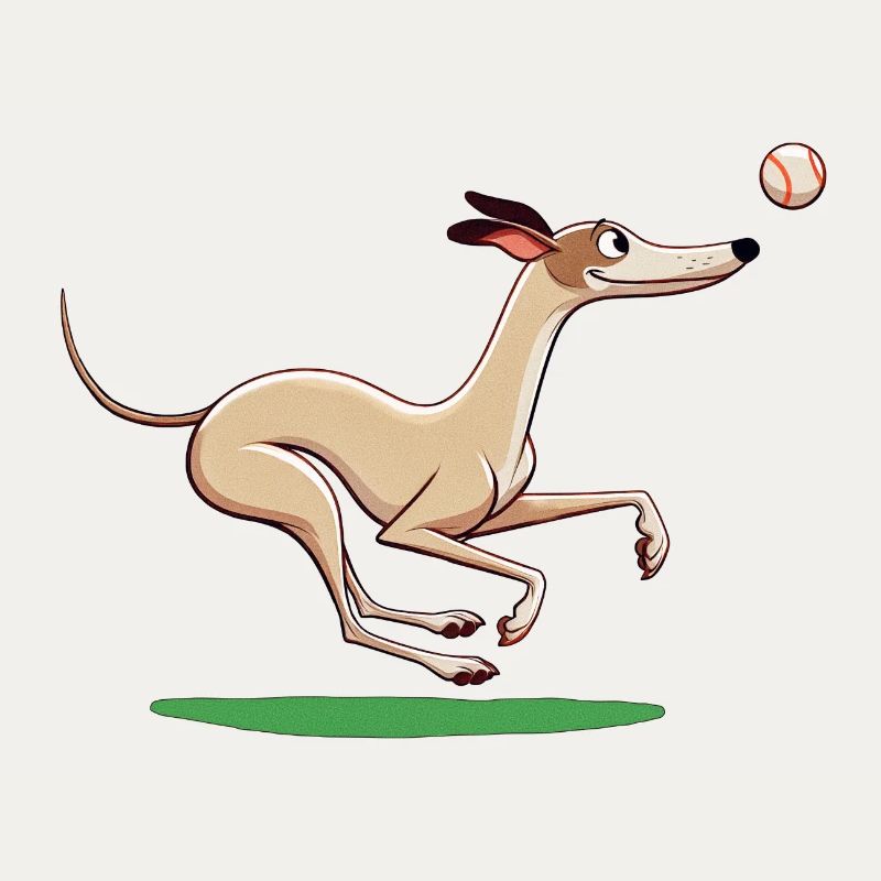 Cartoon Whippet Playing Fetch