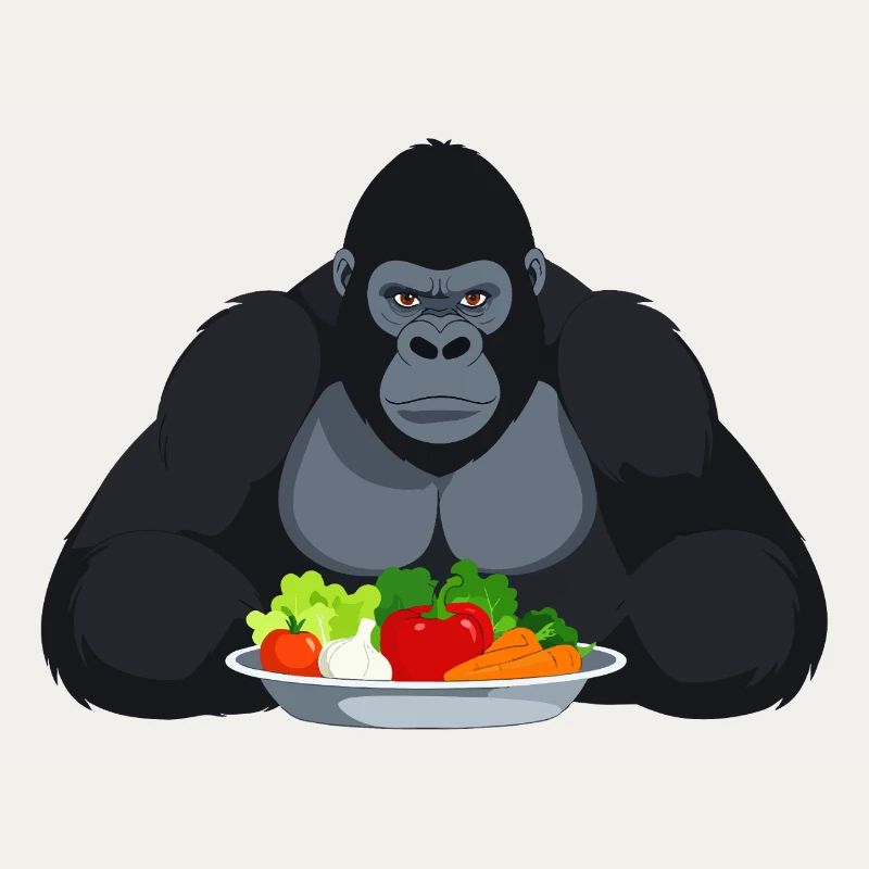 Cooler Gorilla mit Gemüseplatte Affe Motiv