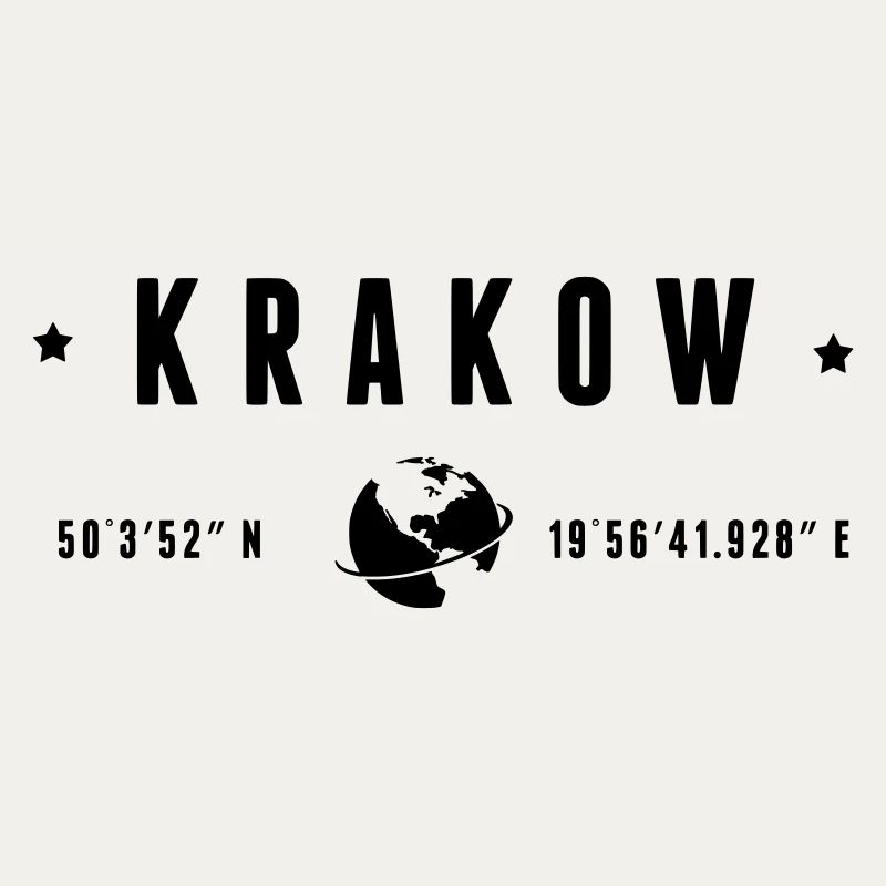 Krakow Coordonnées GPS Globe Typographie Moderne
