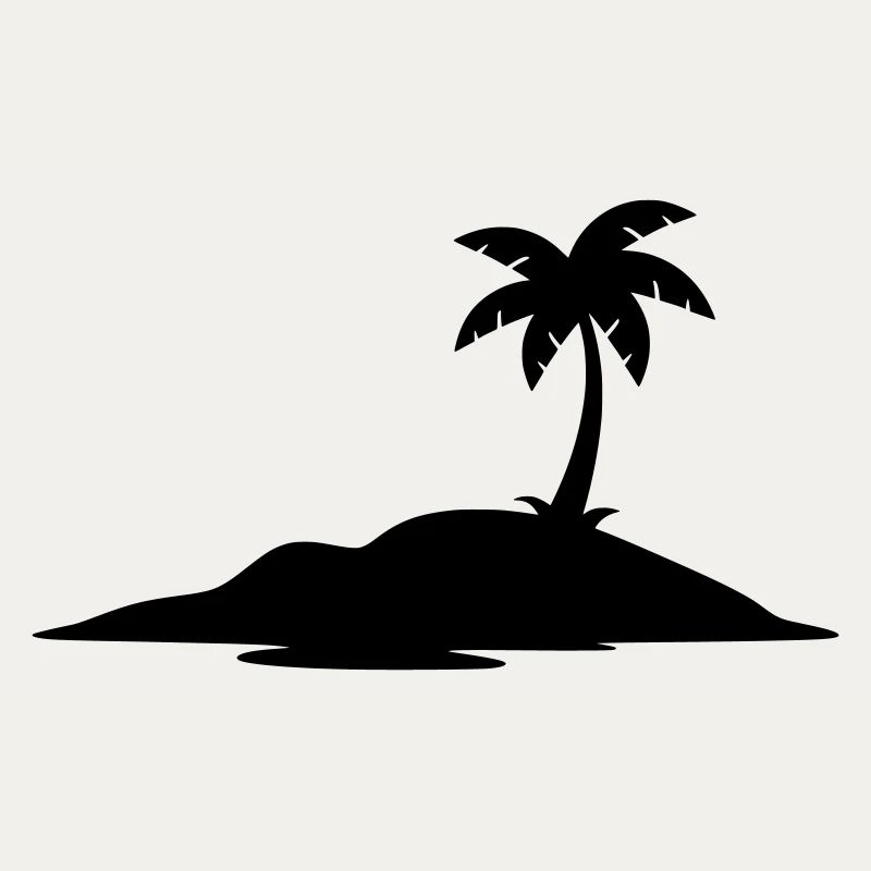 Île tropicale avec silhouette de palmier