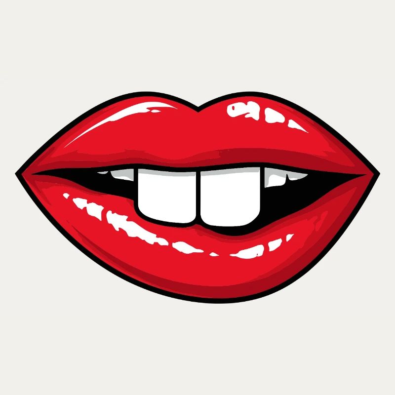 Red lips with rabbit teeth