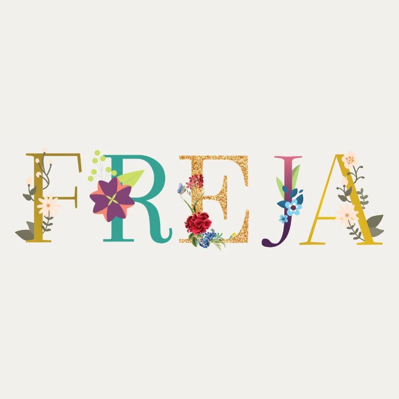 Le nom FREJA est décoré de fleurs