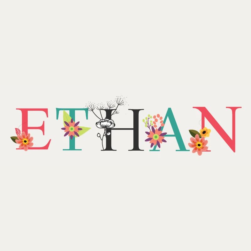 ETHAN Name Art avec des fleurs brodées