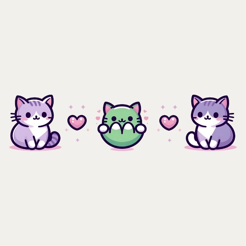 Three cats with a small heart