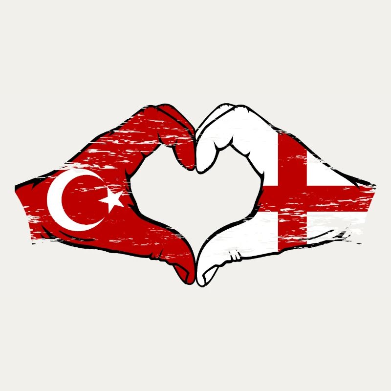 Turquie Angleterre Drapeau Mains Coeur Forme Utilisé