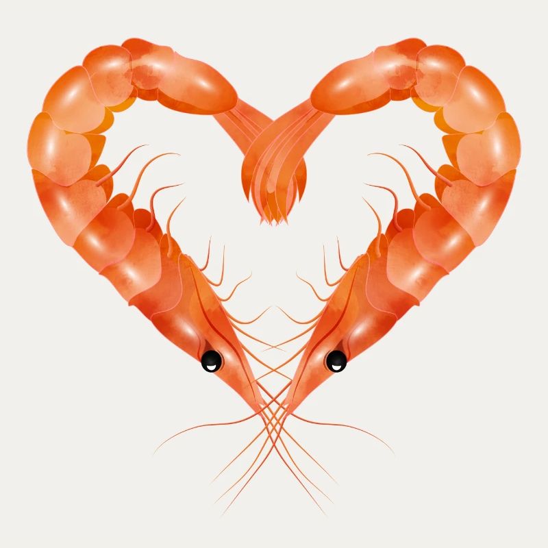 two prawns or shrimps designed in heart shape