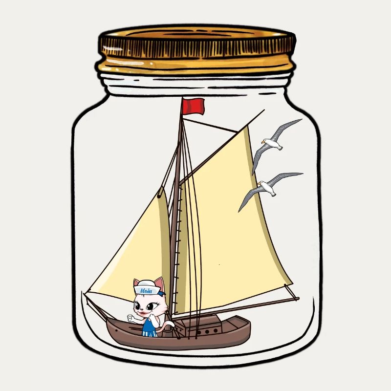Sailing Ship Sailing Message in a Bottle Greetings Cat