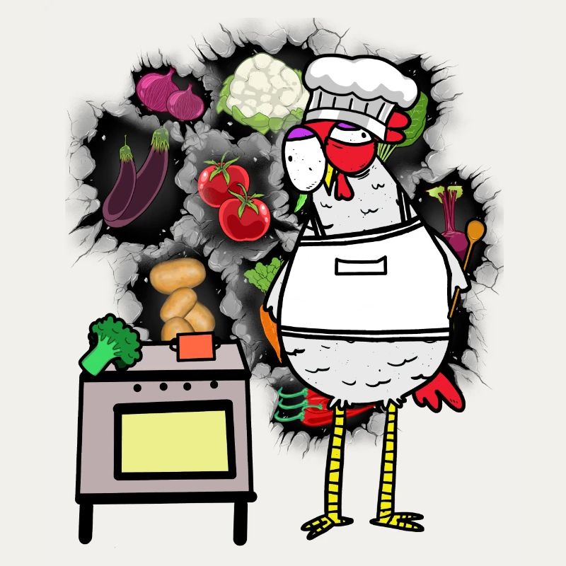 funny chicken host vegetable cook cook fun
