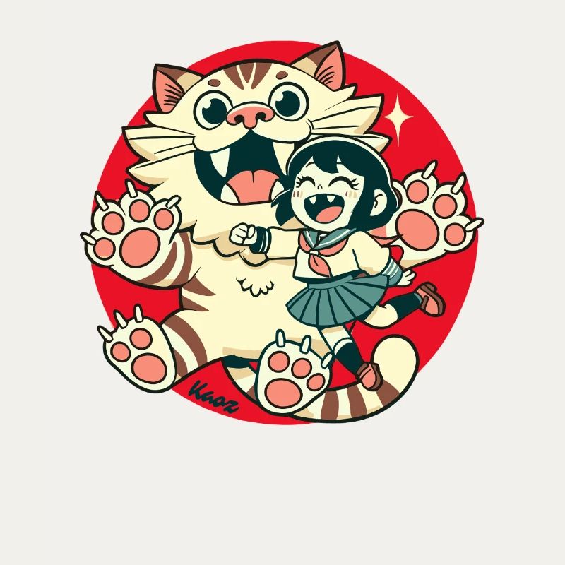 Chat géant et petite fille chat