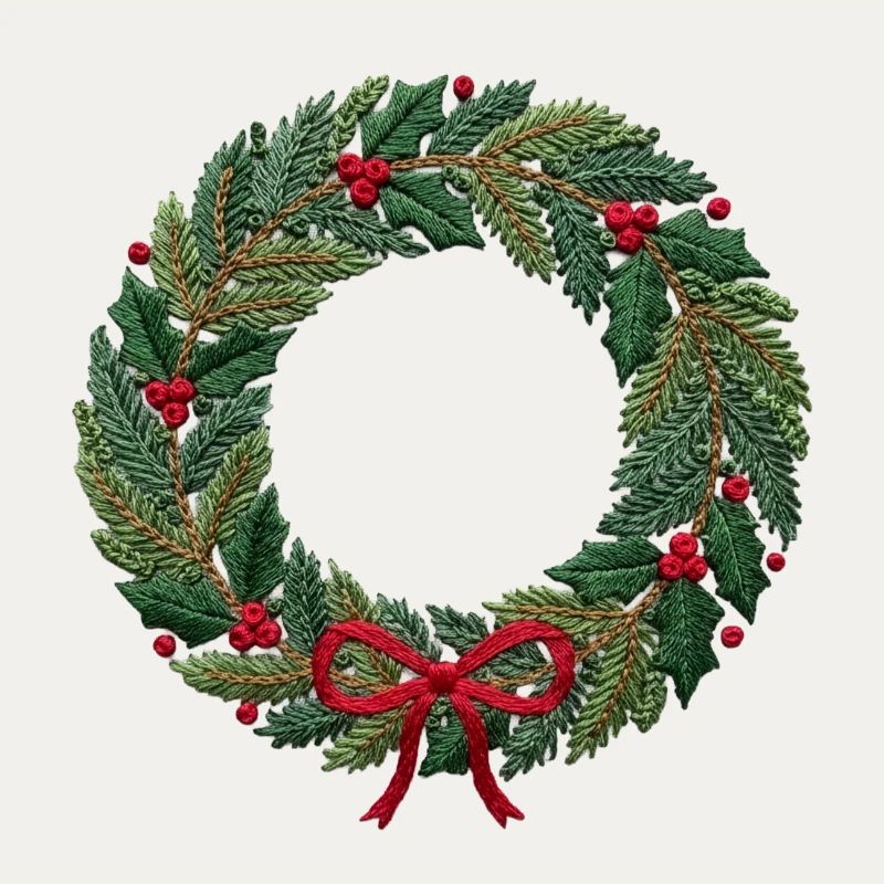 Bestickter Weihnachtskranz, groß oder klein zum Nähen