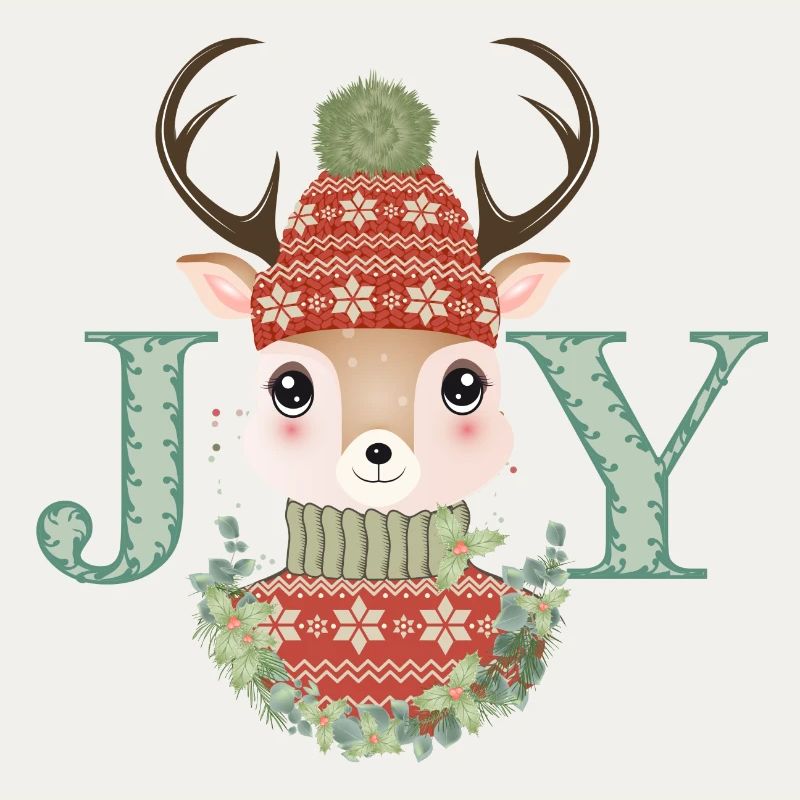 cerf mignon avec pull et bonnet pompon Joy