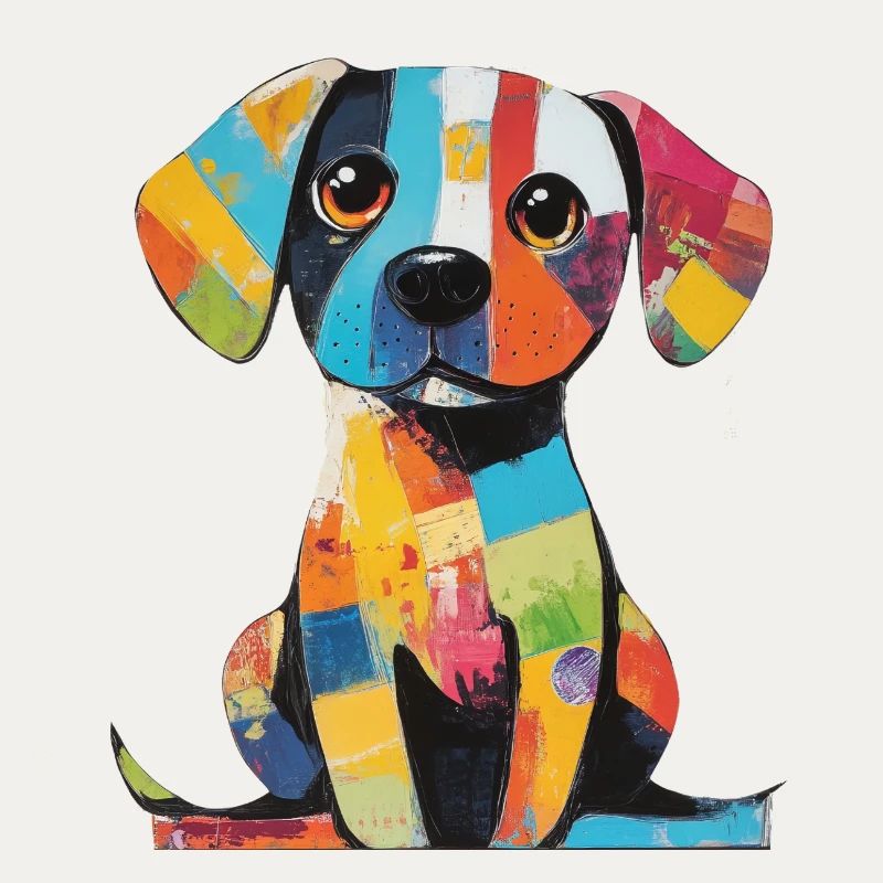 Patchwork coloré, chien coloré