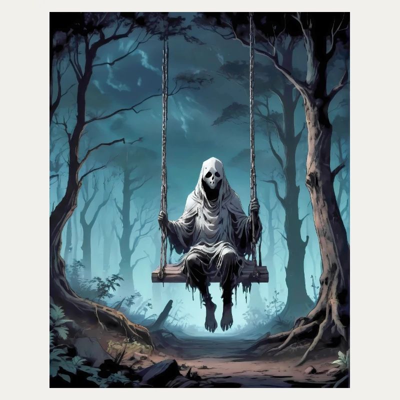 evil ghost swinging in a dark forest monster dark