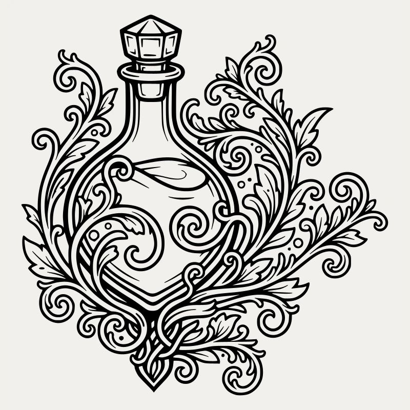 Fiole d'elixir et fleurs