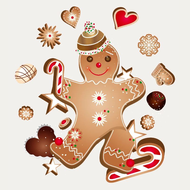 Fröhlicher Lebkuchenmann mit Weihnachtsplätzchen