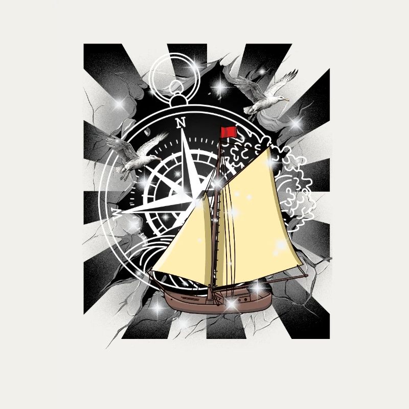 Retro Sailing Ship Ship Compass