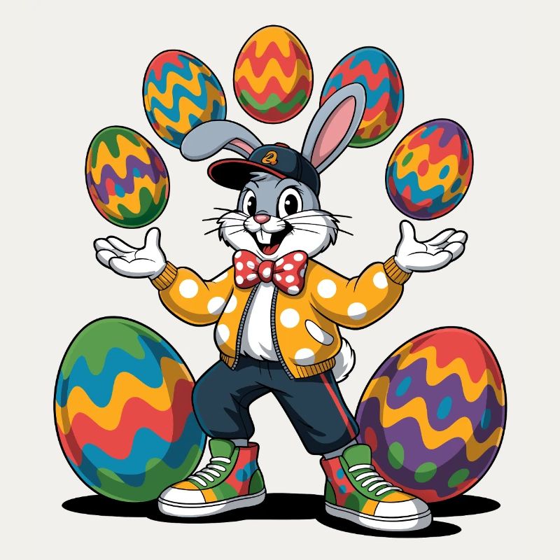 Bunter Osterhase mit farbigen Eiern