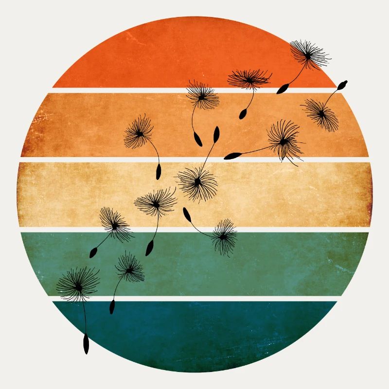 Retro sunset with dandelion