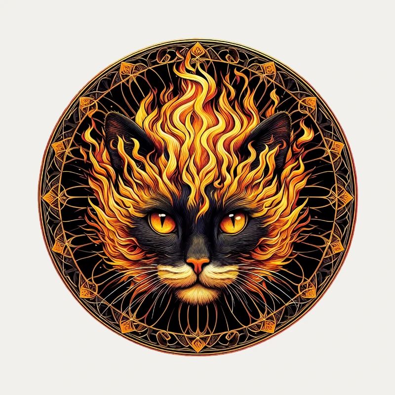Conception mystique du mandala du chat de feu
