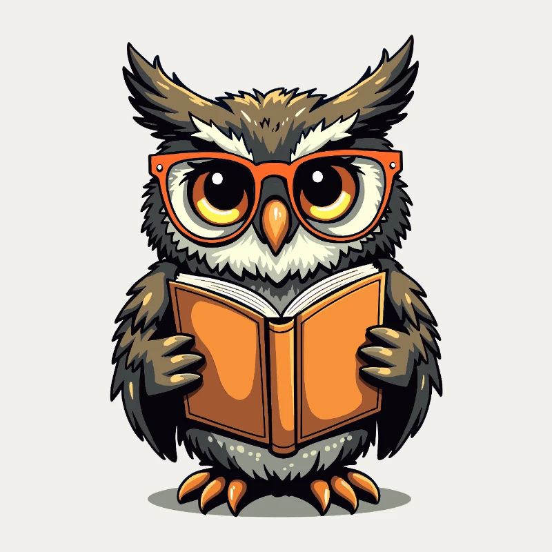 Süße Eule mit Brille auf Buch