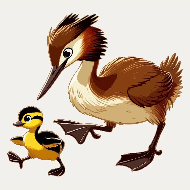 Great Crested Grebe with young