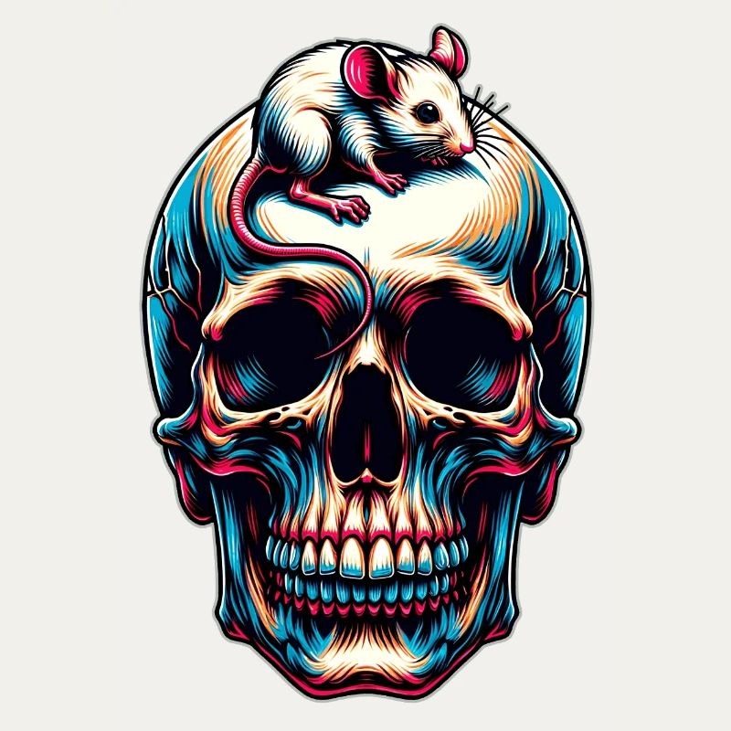 Skull with cute little mouse on forehead