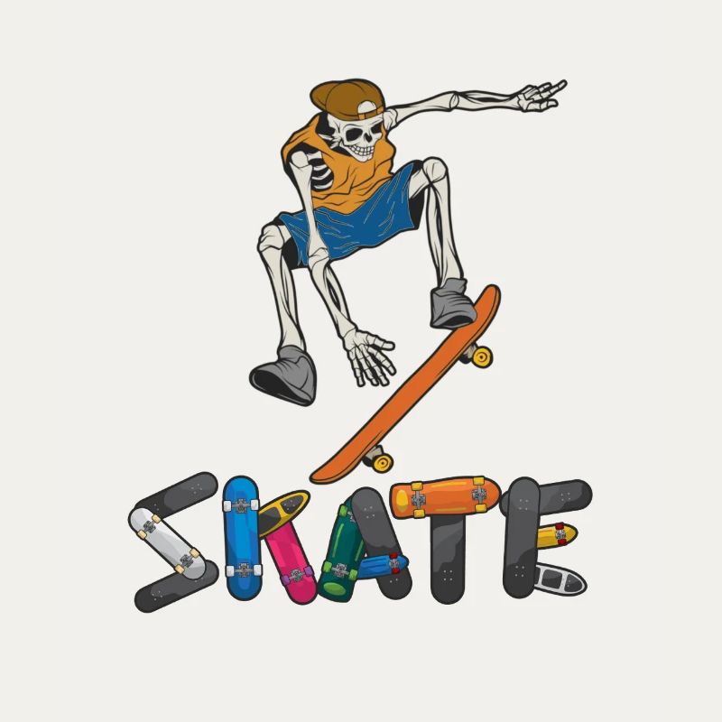 Conception d’exercice de patin de skateboard squelette coloré