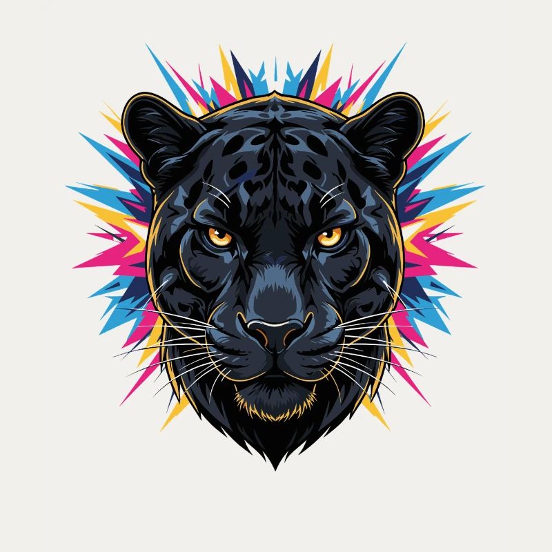 Neon Panther Kopf mit Farbspritzern