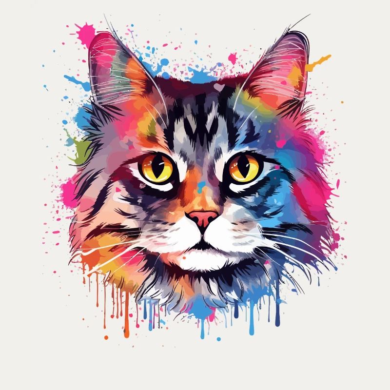 Art coloré éclaboussé Visage de chat américain à queue courte