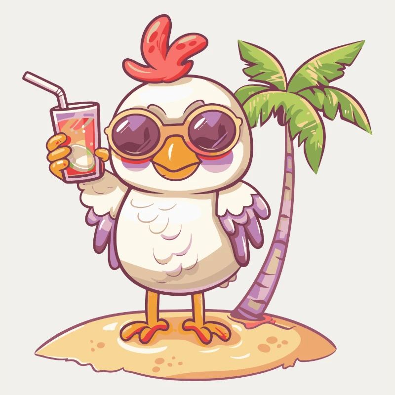 Bande dessinée de plage d’été de poulet