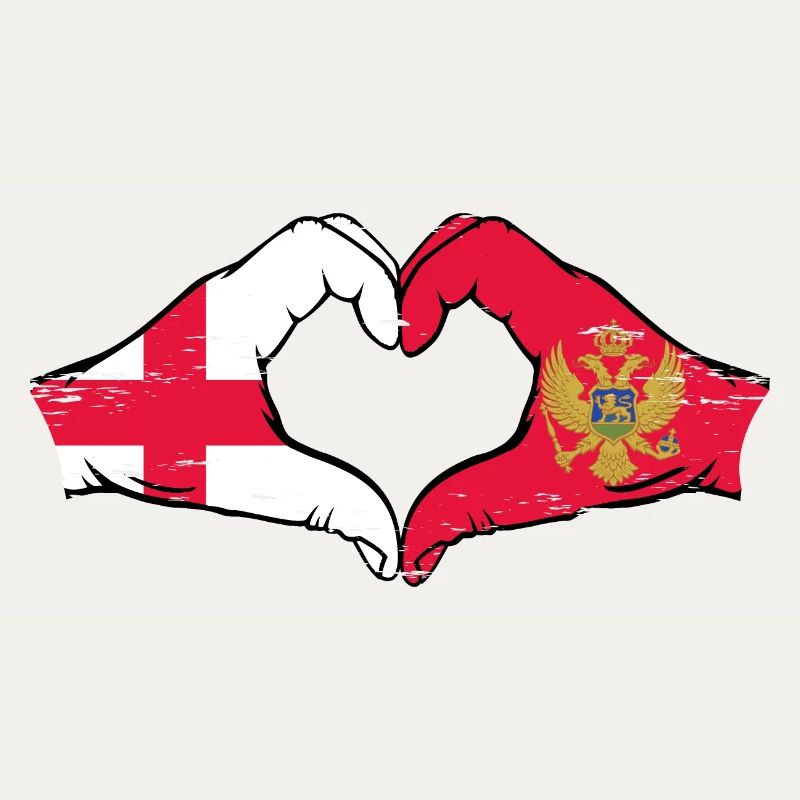Angleterre Monténégro drapeau mains forme coeur utilisé