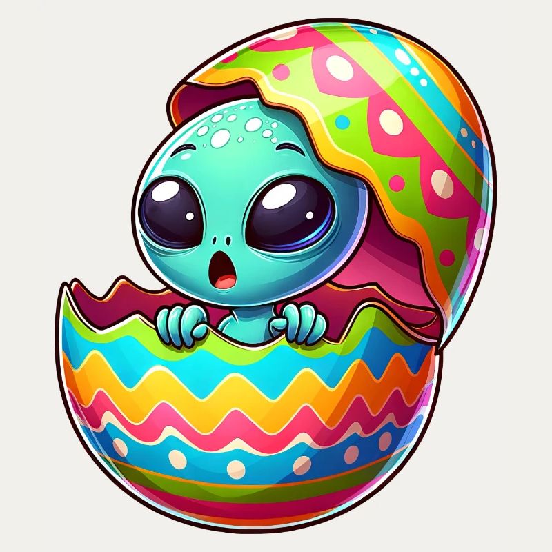 Colorful Alien Easter Egg Hatching Design