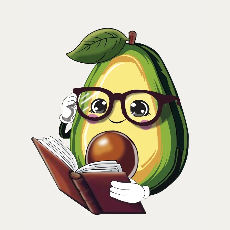 Avocado liest ein Buch – Bücherwurm