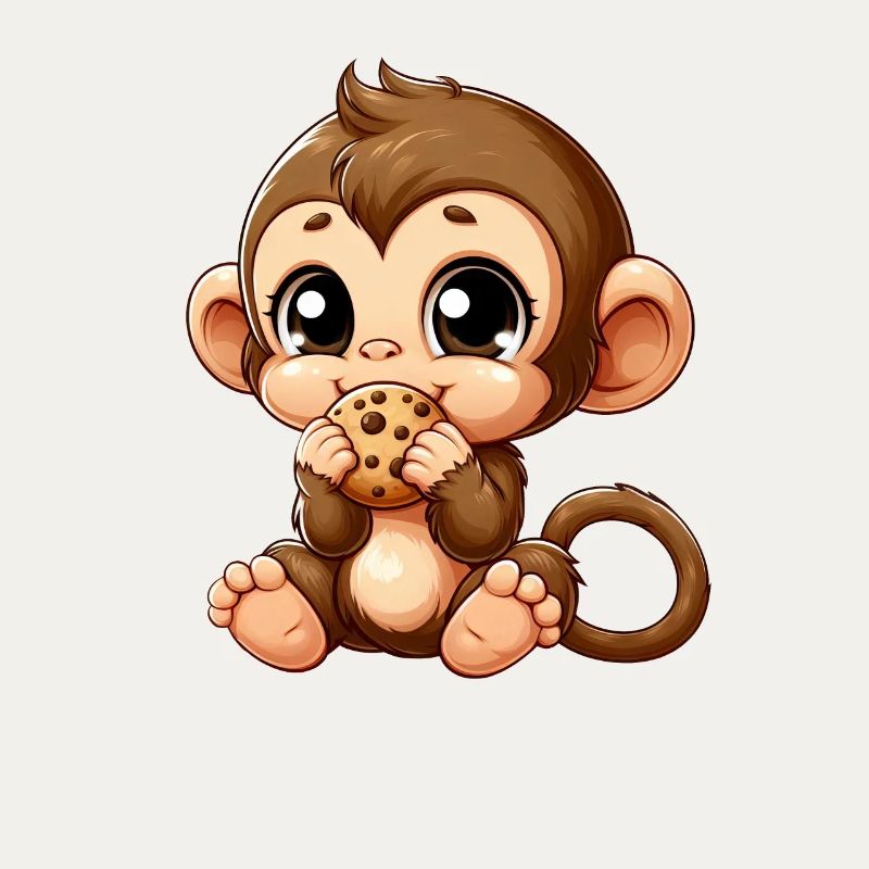Cute chimpanzee snacks on cookies