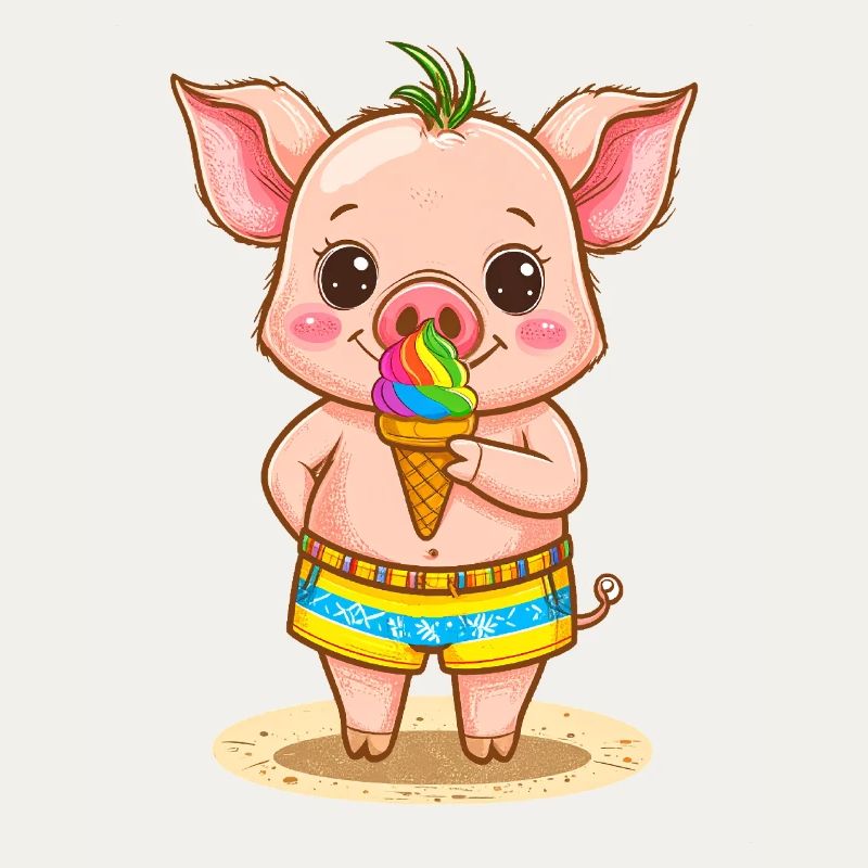 Kleines Schweinchen mit buntem Eis