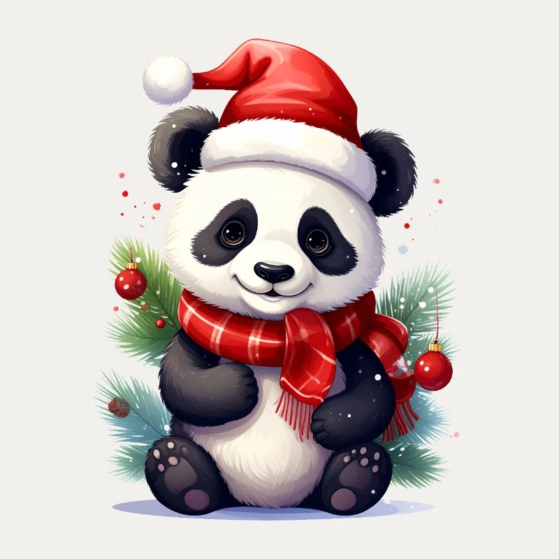 Mignon panda de Noël avec écharpe