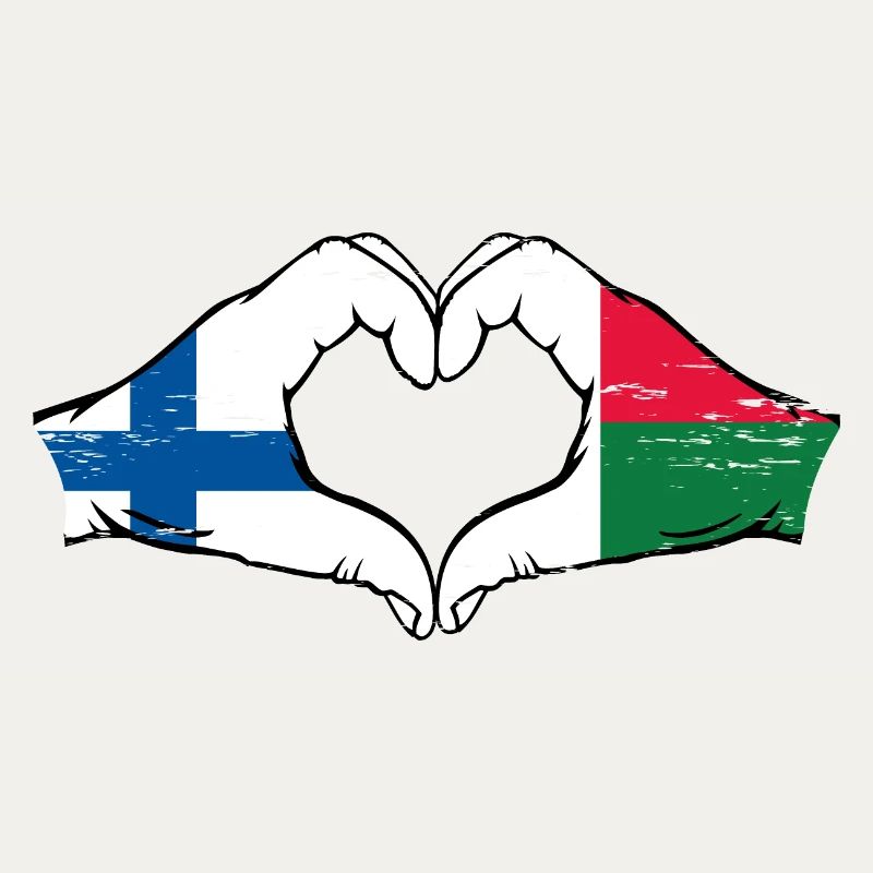 Finlande Madagascar drapeau mains forme coeur utilisé