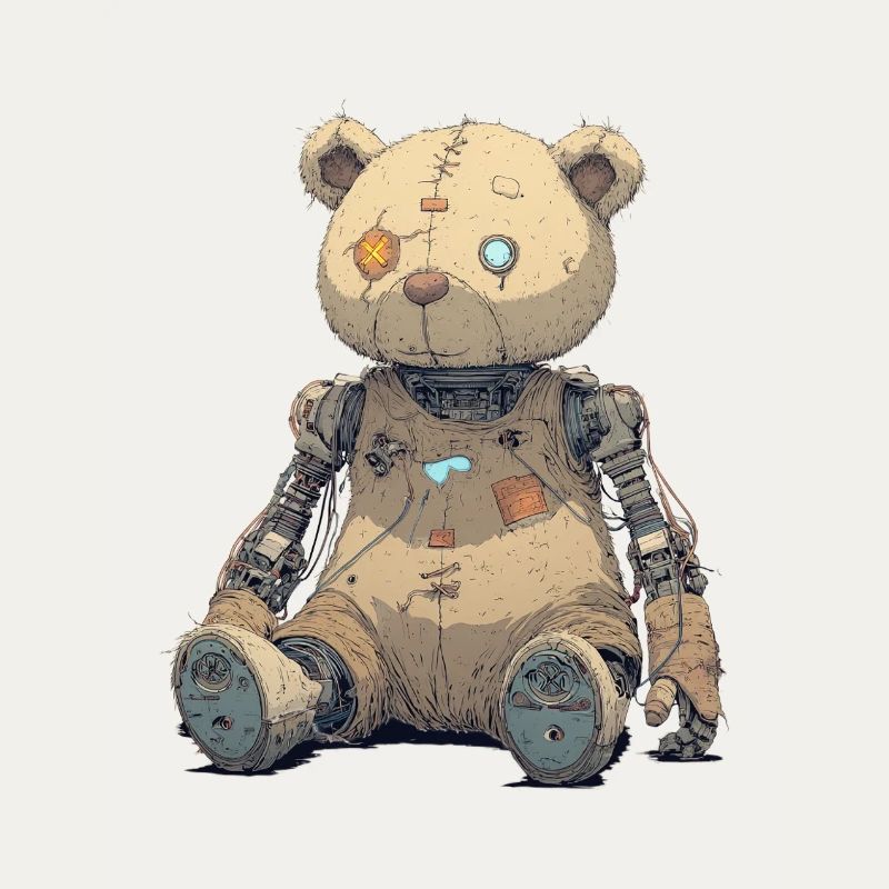 Patched Teddy Bear in Rusty Robot