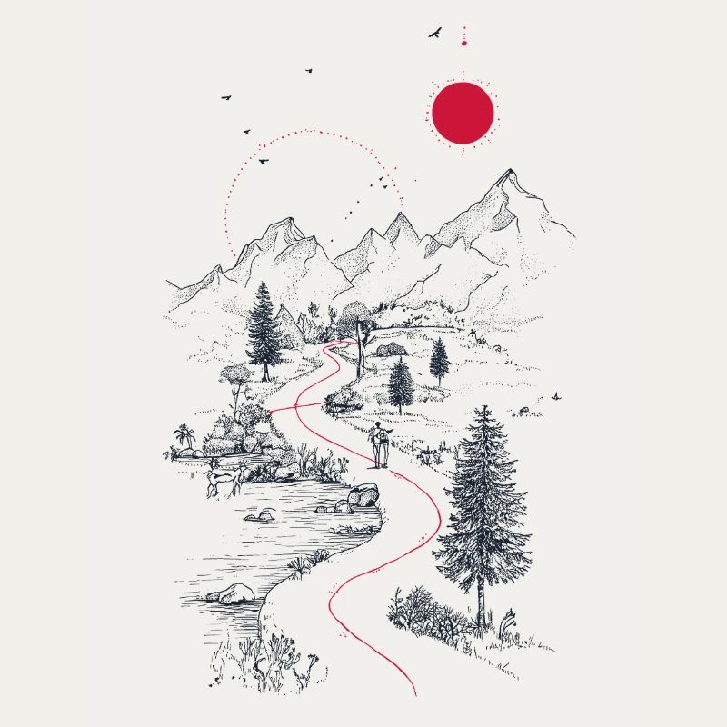 Roter Pfad durch Berglandschaft